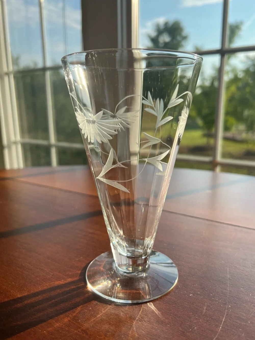 Vintage Atomic MCM Mid Century Modern Etched Glass Floral Pilsner Set of 6